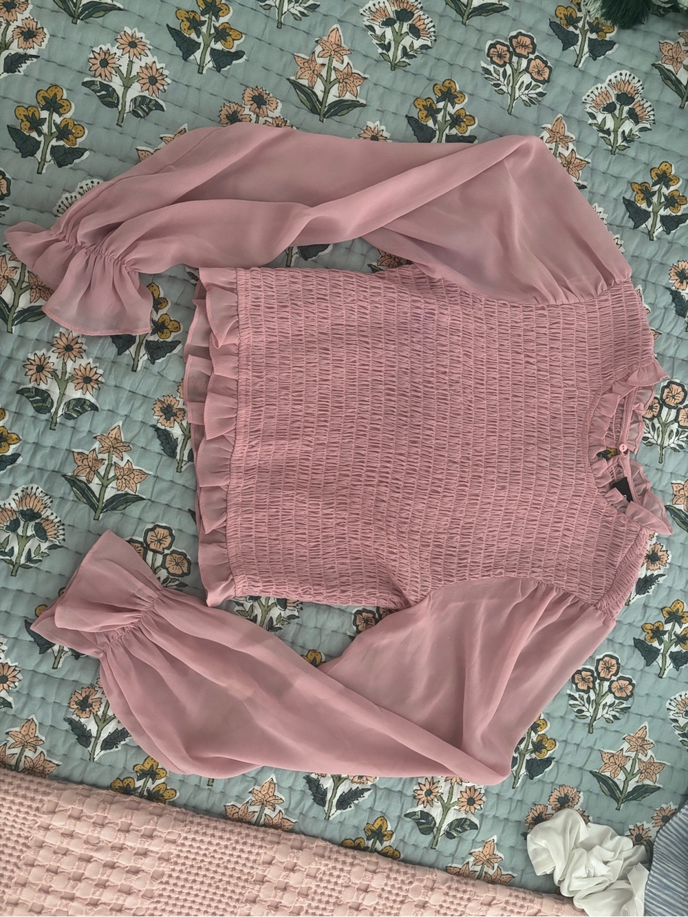 DO+BE Dusty Pink Smocked Ruffle Blouse
